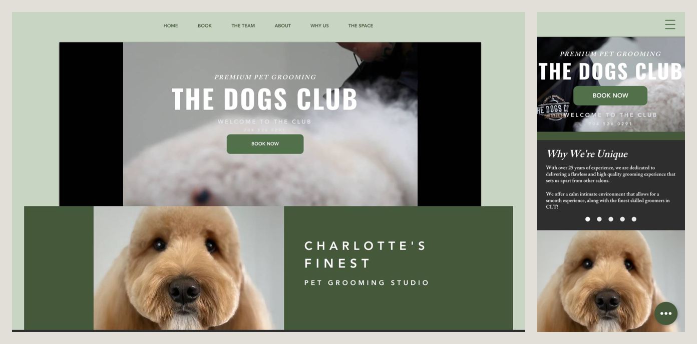 The Dogs Club homepage on desktop and phone