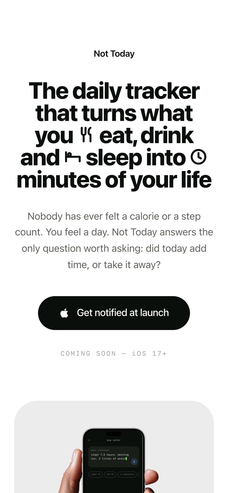 The Not Today website on a phone